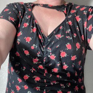 NO BO No Boundaries 3XL Red rose on black background print shirt